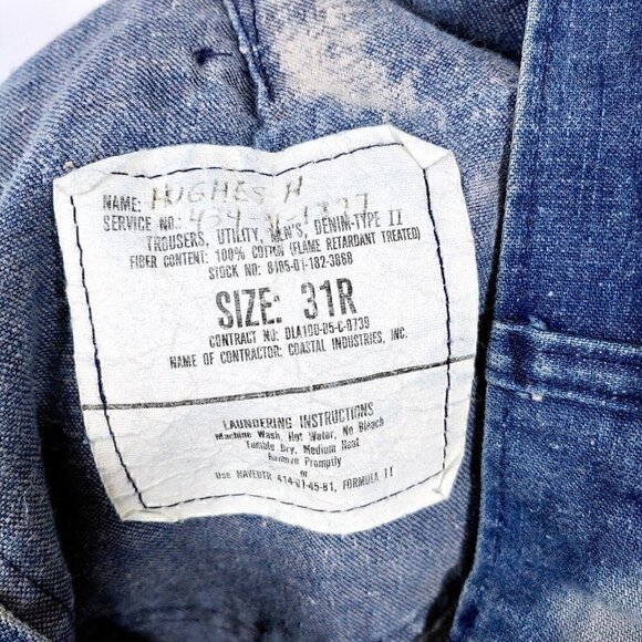 VTG Navy Men's Medium Wash Denim Bleached Bellbottom Flare Jeans Sz 29x30 - Picture 3 of 5